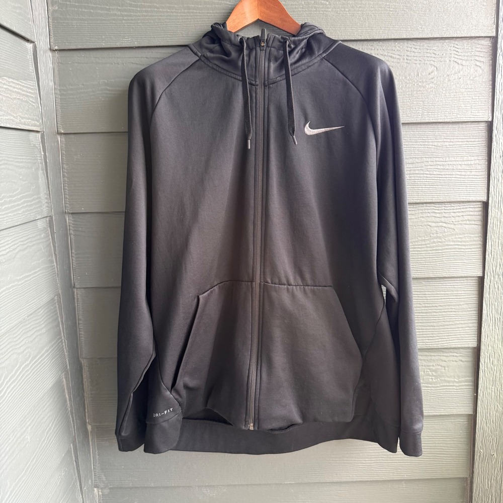 Nike Dri-FIT Full Zip Hooded Jacket Black Fleece Lined Athletic XXL